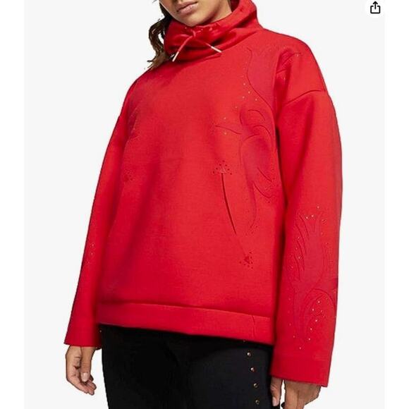 Nike Womens Dri Fit Funnel Neck Sweater Size L Red Pullover Floral Stud Boutique - Picture 1 of 12